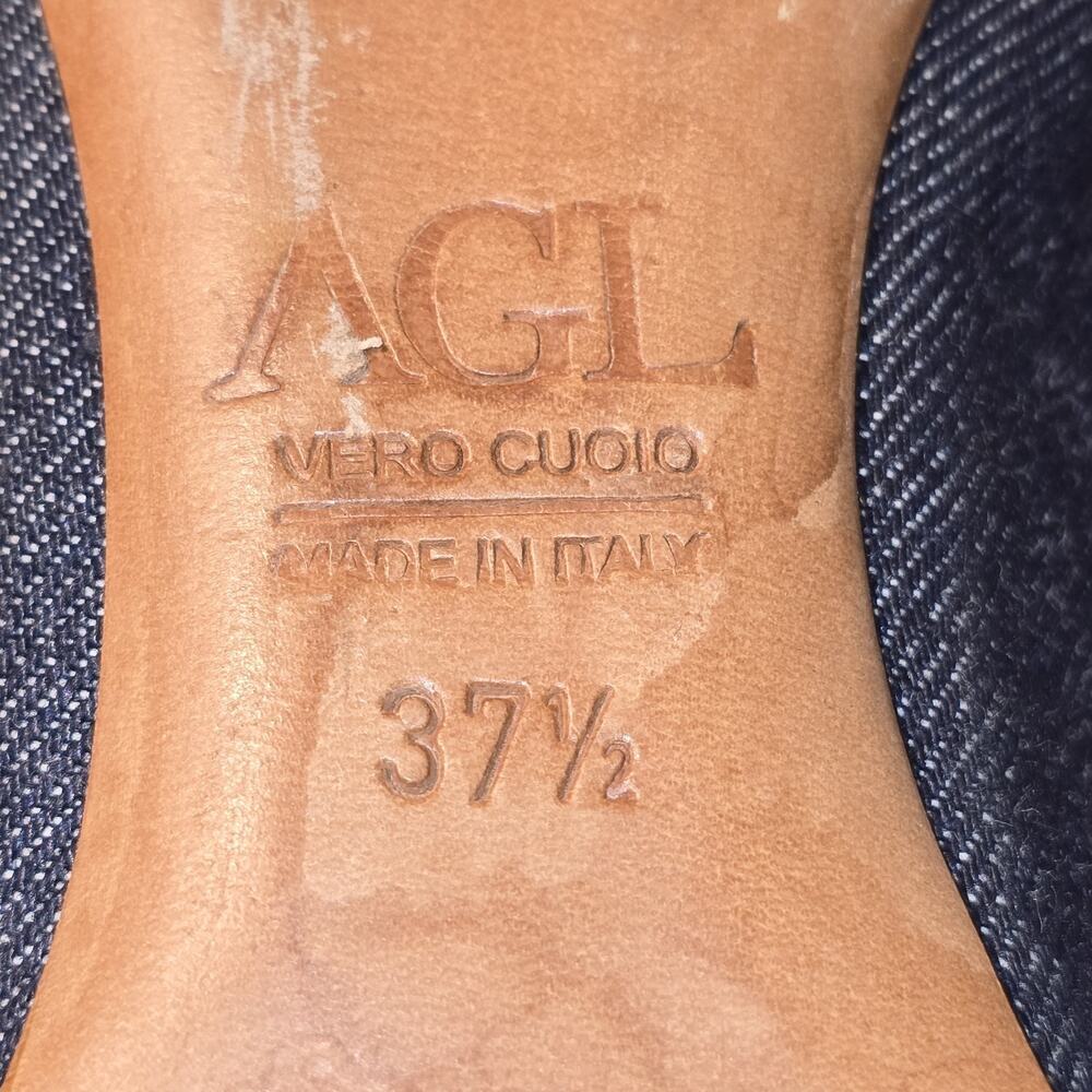 AGL Attilio Giusti Leombruni Denim Flats 37.5 Made in Italy Cap Toe Leather Sole - Picture 7 of 7